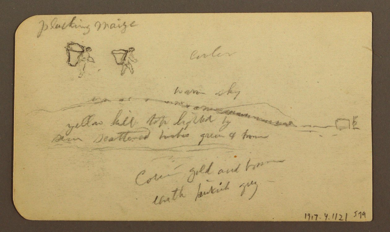 Tegning, Forrevne bjerge på tværs af en slette; bagside: Figurer, landskab, 12. december 1884 af Frederic Edwin Church