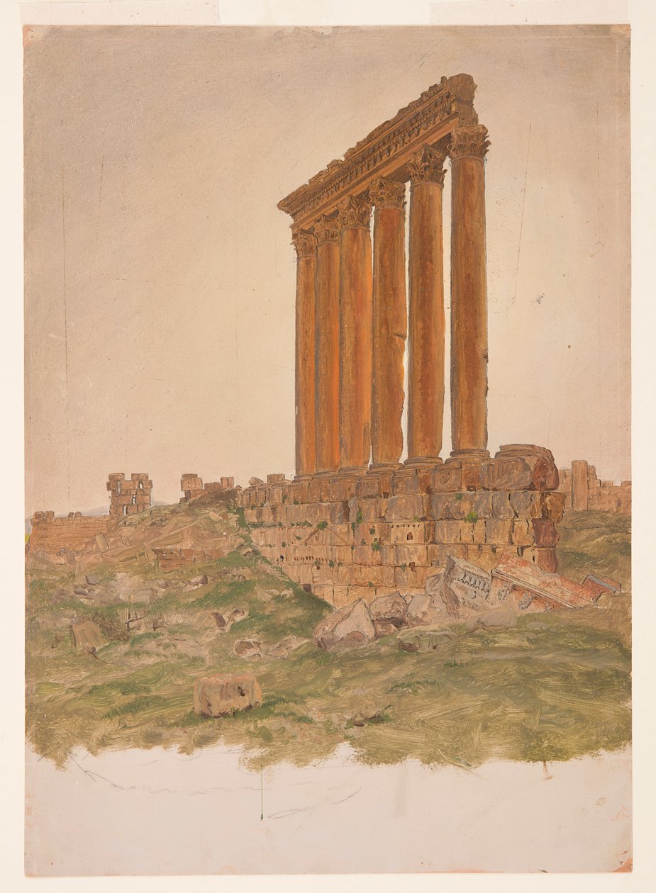 Tegning, ruinerne af Zeus-templet, Baalbek, maj 1868 af Frederic Edwin Church