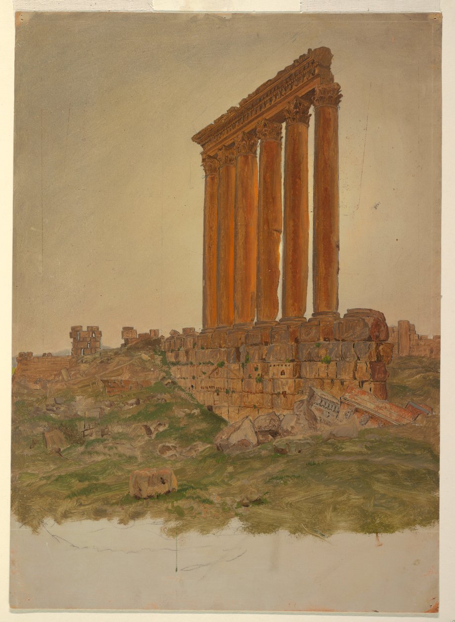 Tegning, ruinerne af Zeus-templet, Baalbek, maj 1868 af Frederic Edwin Church