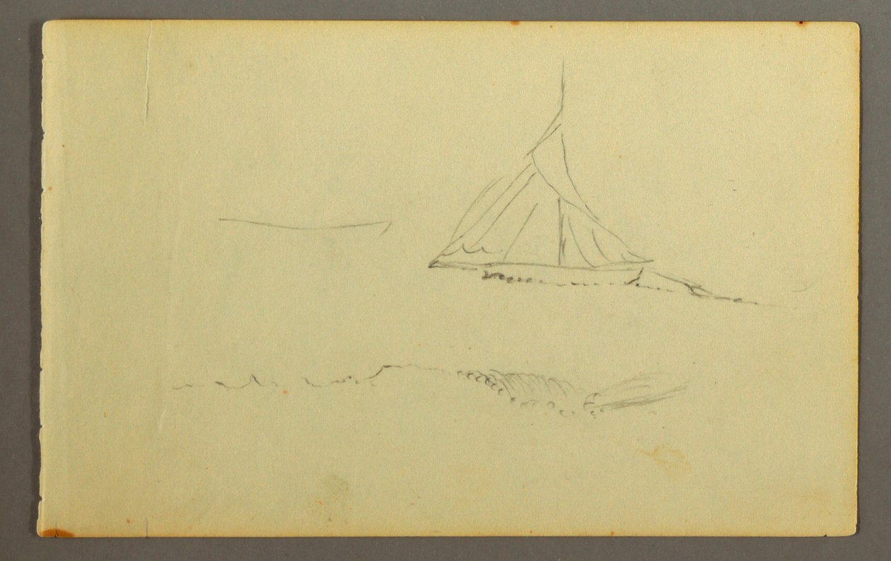 Tegning, Sejlbåd set fra bagbord side, 1845 af Frederic Edwin Church
