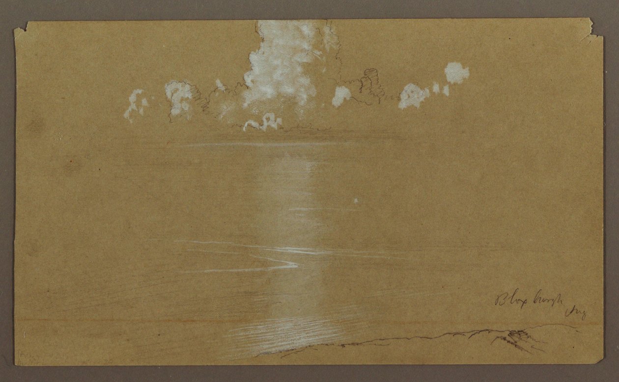 Tegning, havlandskab, Bloxburgh; bagside: Bakker og hav, august 1865 af Frederic Edwin Church