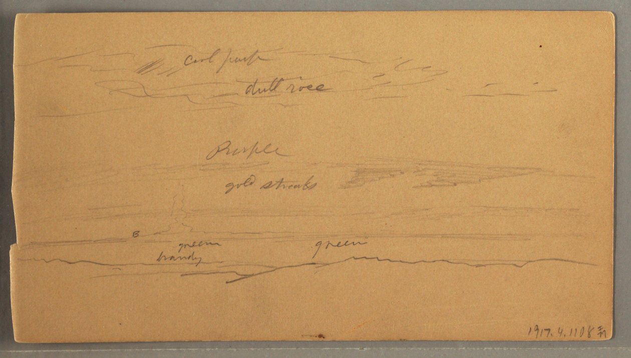 Tegning, skarpe bjergtoppe, overskyet himmel, juni 1874 af Frederic Edwin Church