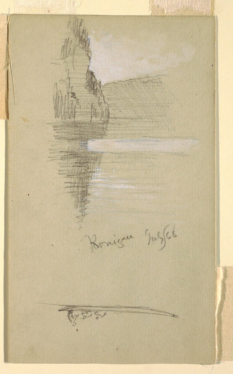 Tegning, kysten, Königssee nær Berchtesgaden i Bayern, juli 1868 af Frederic Edwin Church