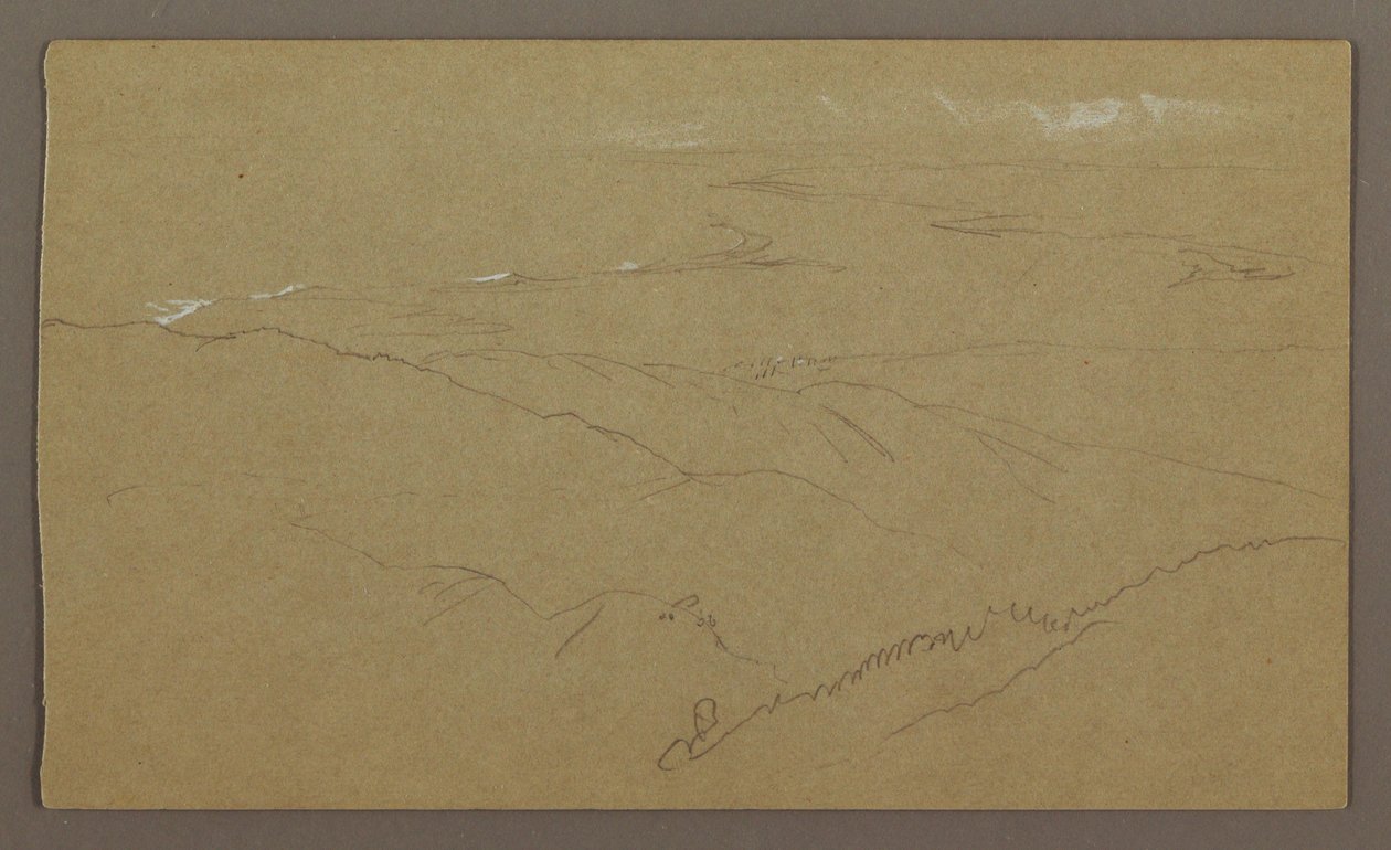 Tegning, Strand og hav, "Bloxburgh", august 1865 af Frederic Edwin Church