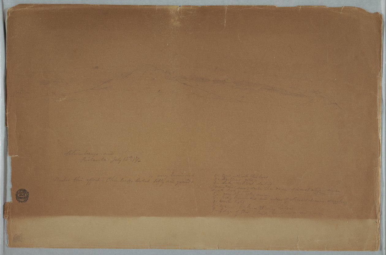 Tegning. Skitse. Chimborazoen vist fra Riobamba, Ecuador af Frederic Edwin Church