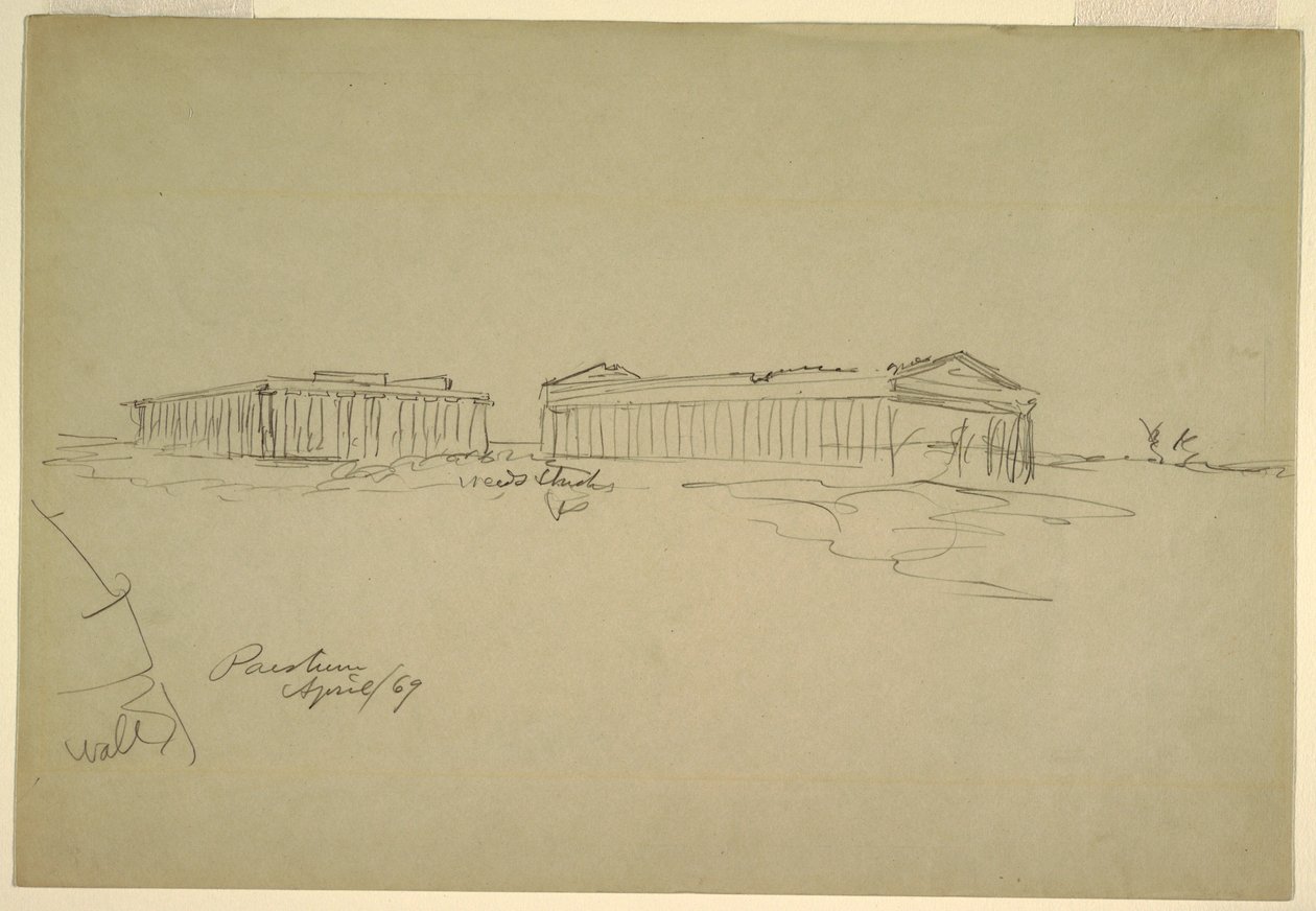 Tegning, skitser, Paestum, Syditalien, april 1869 af Frederic Edwin Church
