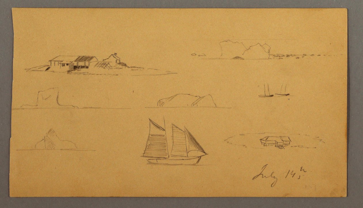 Tegning, Skitser fra Labrador, muligvis 14. juli 1859 af Frederic Edwin Church