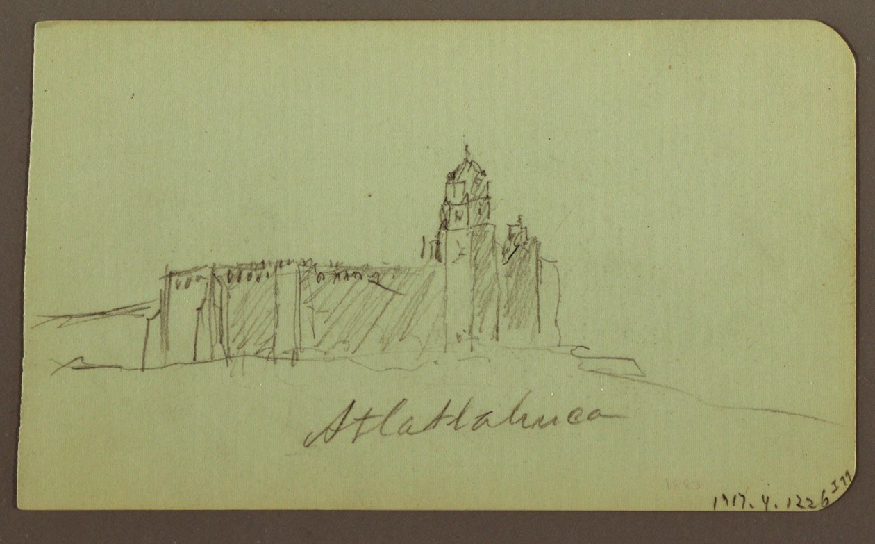 Tegning, Skitser fra Patzcuaro; Bagside: Kirke, Atlatahuca, 1883 af Frederic Edwin Church