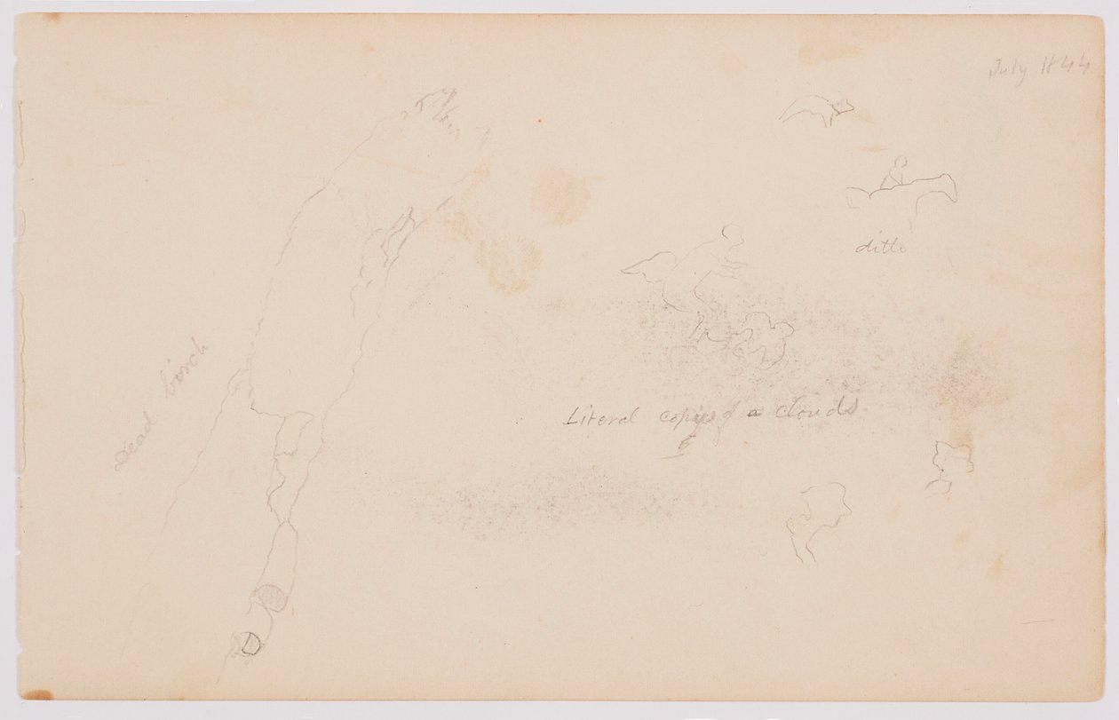 Tegning, Skitser af skyer og død birk, juli 1844 af Frederic Edwin Church