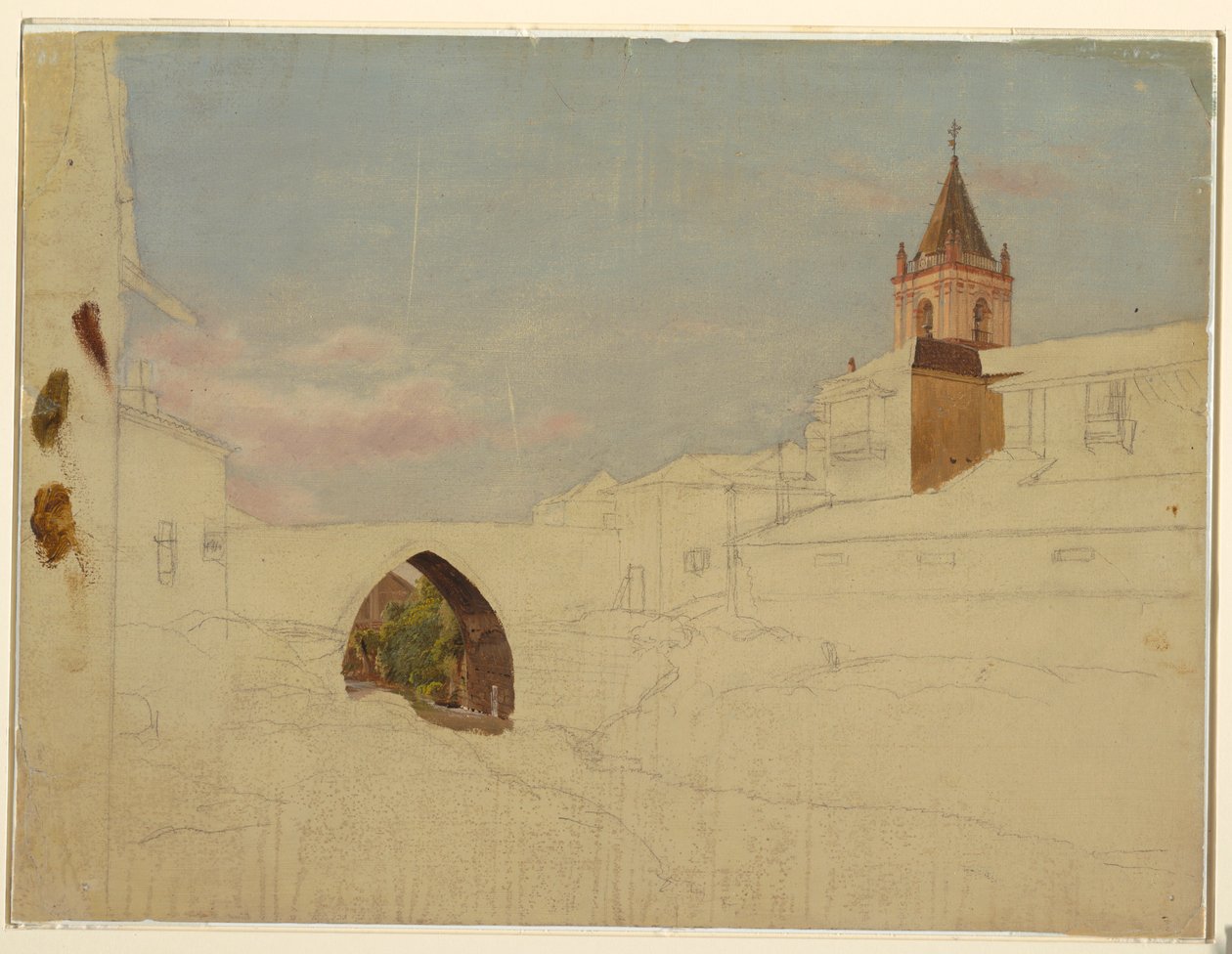 Tegning, sydamerikansk byudsigt, 1857 af Frederic Edwin Church