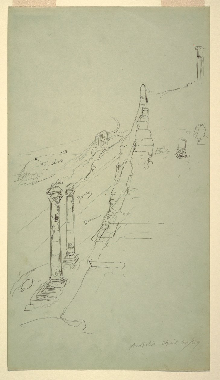 Tegning, sydsiden af Akropolis, Athen fra øst, 20. april 1869 af Frederic Edwin Church