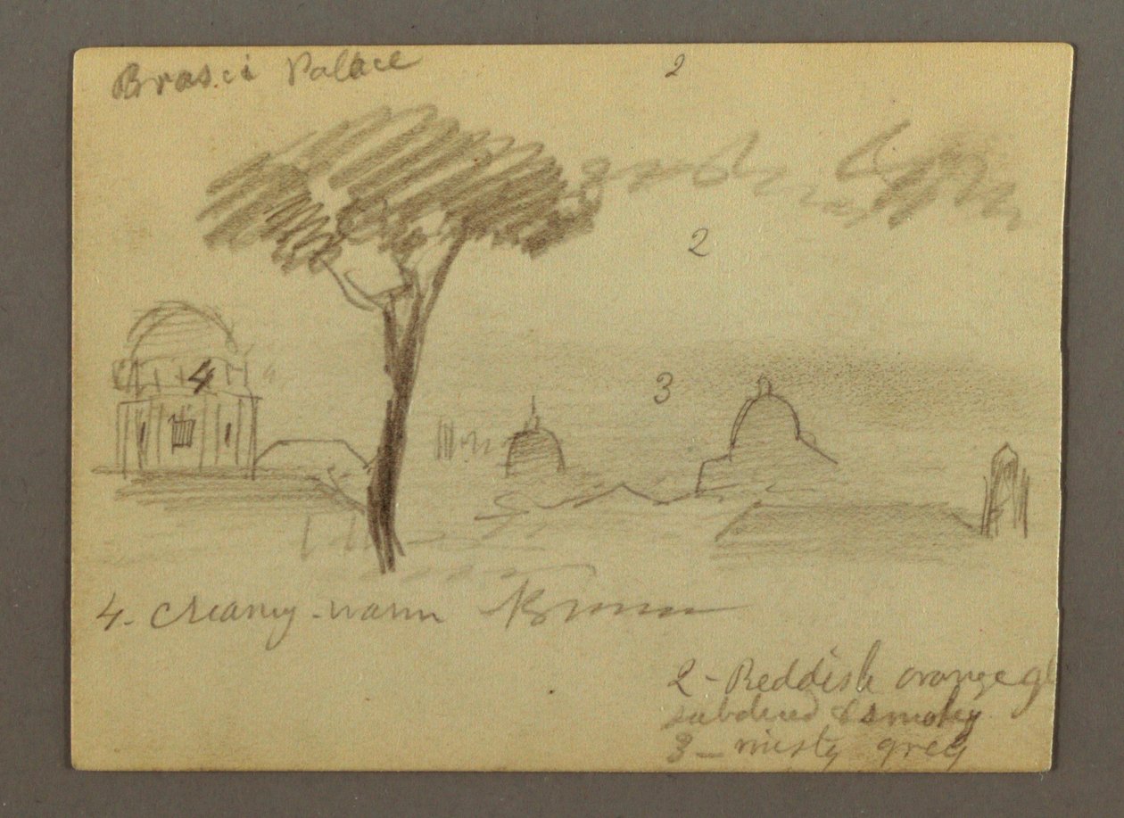 Tegning, Peterskirken og Vatikanstaten (set fra nord), Rom, Italien, januar 1869 af Frederic Edwin Church