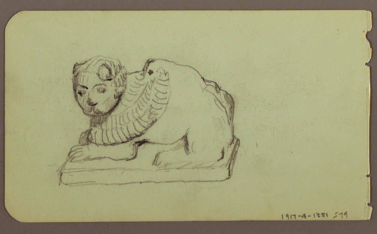 Tegning, løvestatue, skiff; bagside: løvestatue, december 1883 af Frederic Edwin Church