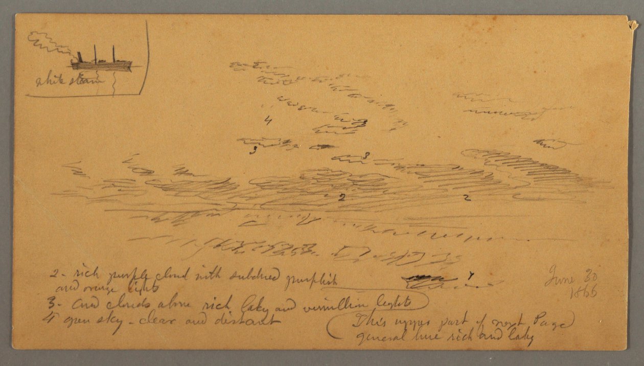 Tegning, Dampskib, himmelstudie, 30. juni 1866 af Frederic Edwin Church