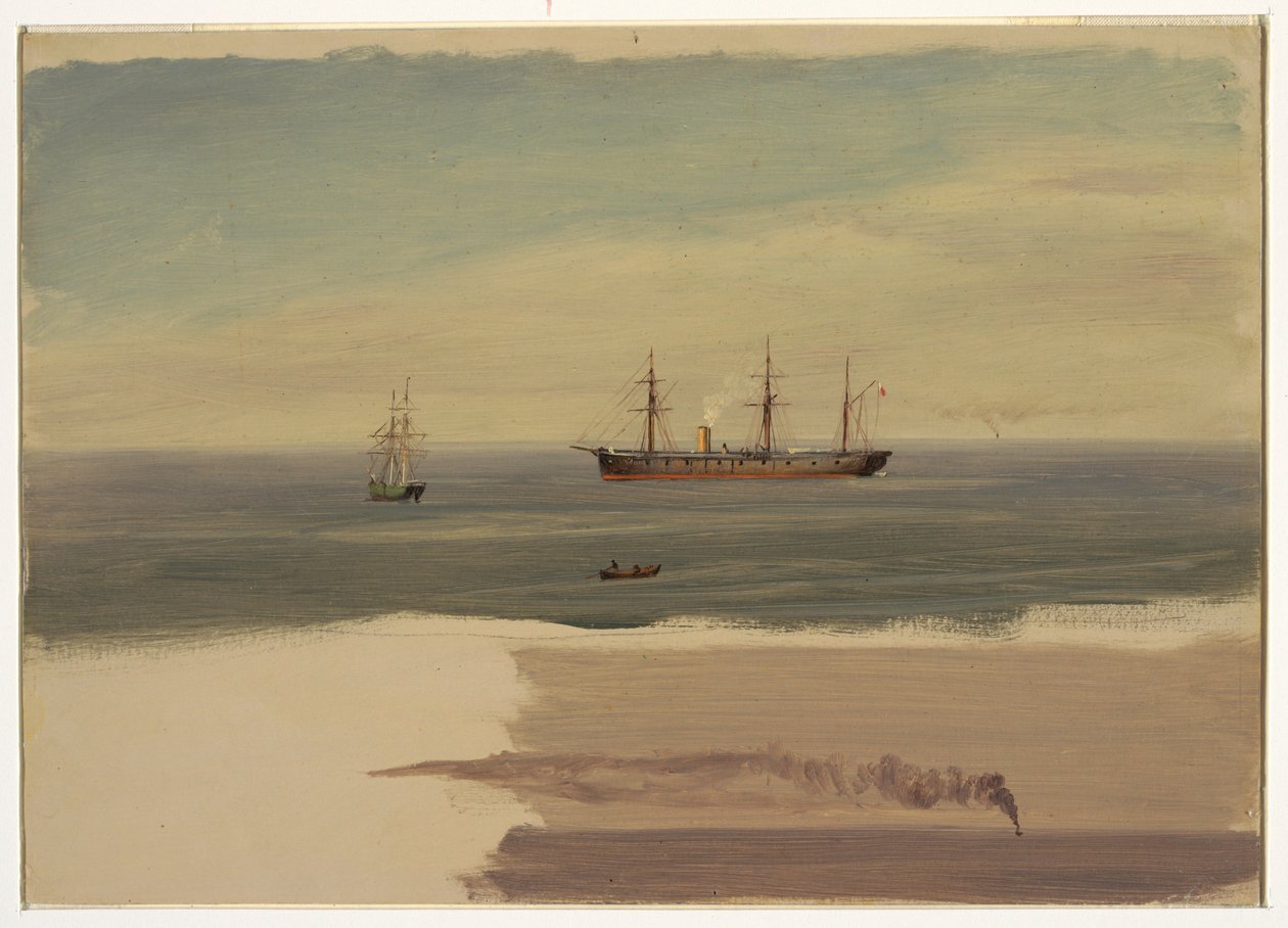 Tegning, Dampskib og sejlbåd, juli 1859 af Frederic Edwin Church