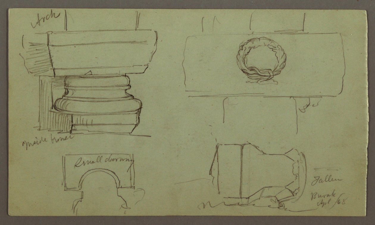 Tegning, Studier af buer og buebasis, april 1868 af Frederic Edwin Church