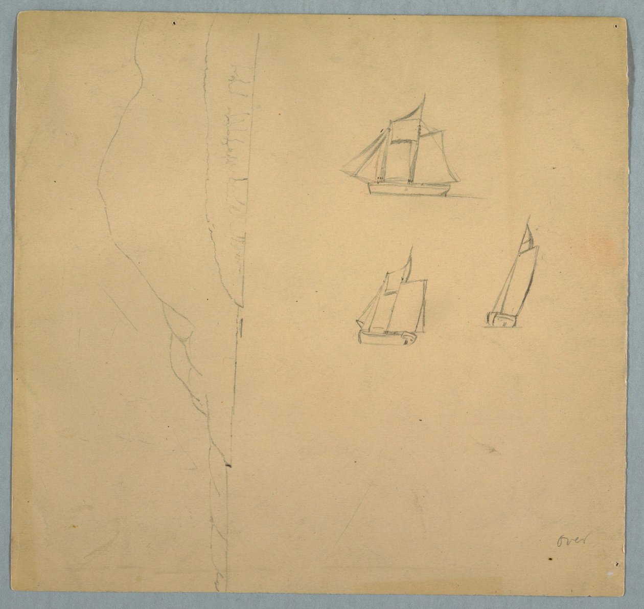 Tegning, studier af landskab og skibe, 1850-51 af Frederic Edwin Church