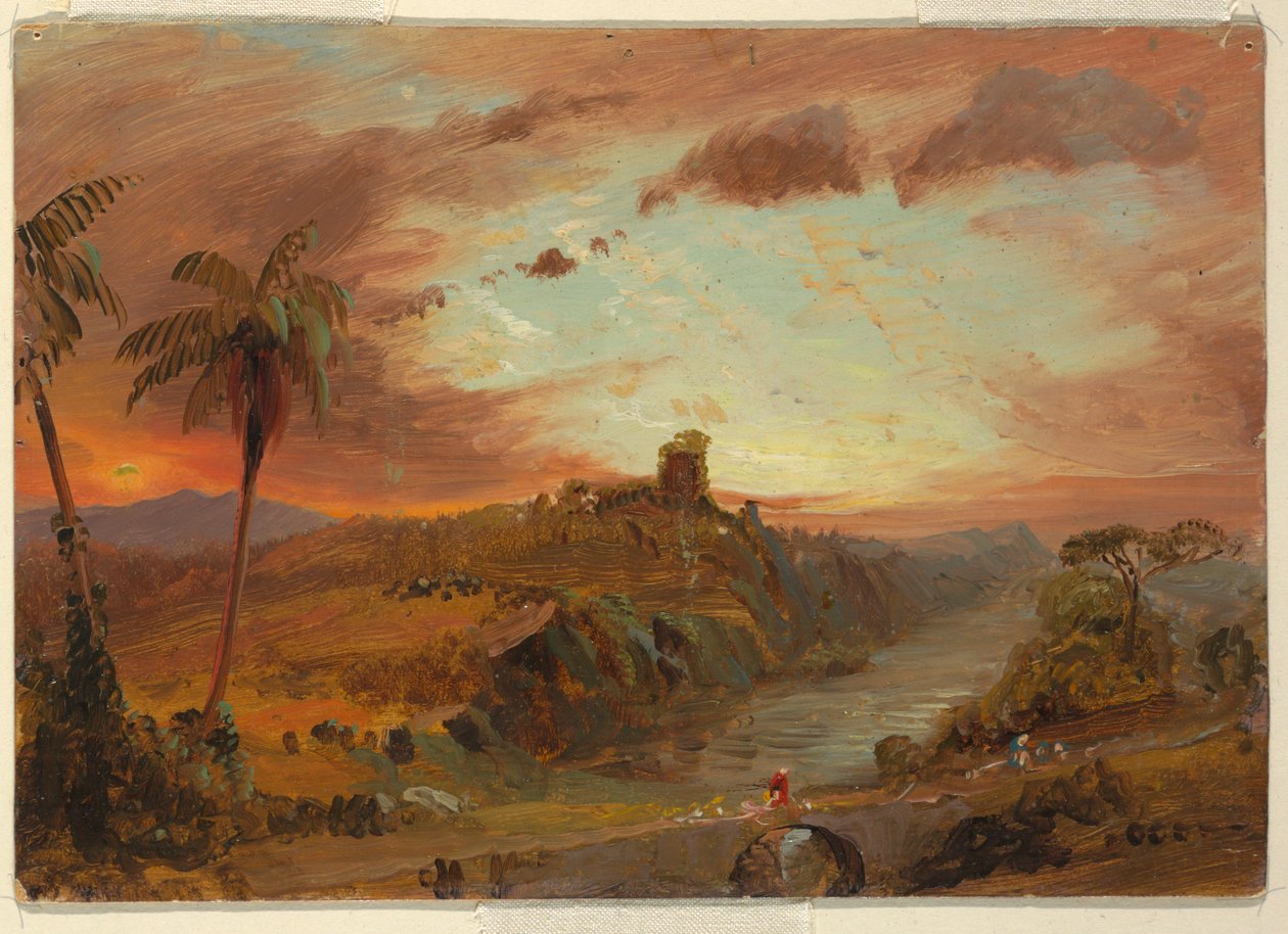 Tegning, studie til "Imaginary S. American Landscape", ca. 1857 af Frederic Edwin Church