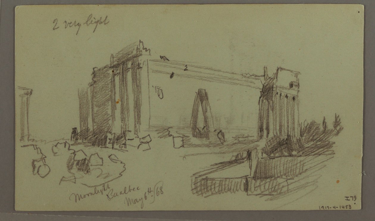 Tegning, studie af tempelruiner, 8. maj 1868 af Frederic Edwin Church
