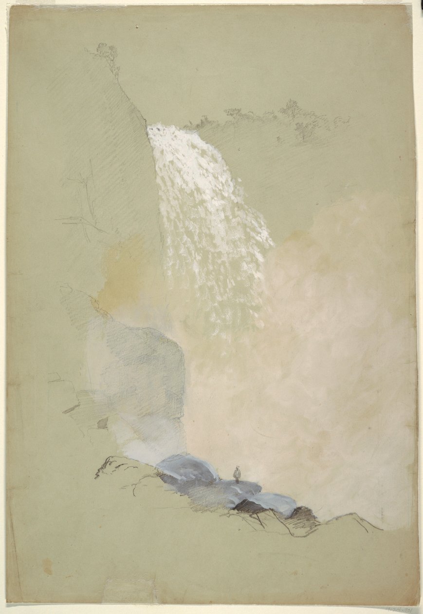 Tegning, studie af Tequendama-vandfald nær Bogotá, Colombia, juli 1853 af Frederic Edwin Church