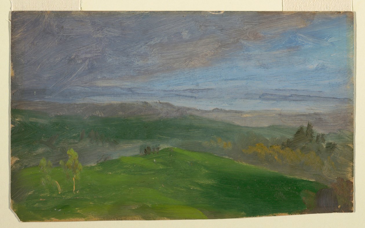 Tegning, sommerudsigt, Hudson Valley, New York, 1870-80 af Frederic Edwin Church