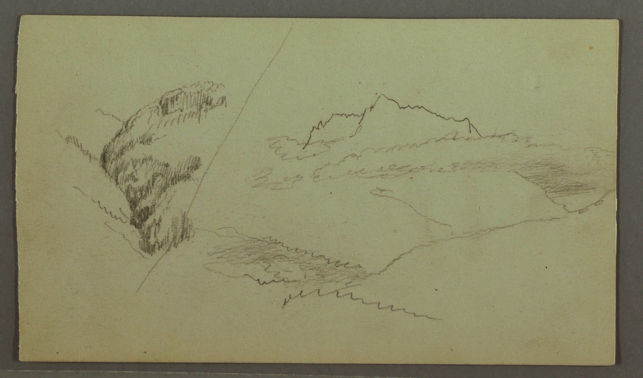 Tegning, Toppen rejser sig over skyerne, smal dal, muligvis 1868 af Frederic Edwin Church