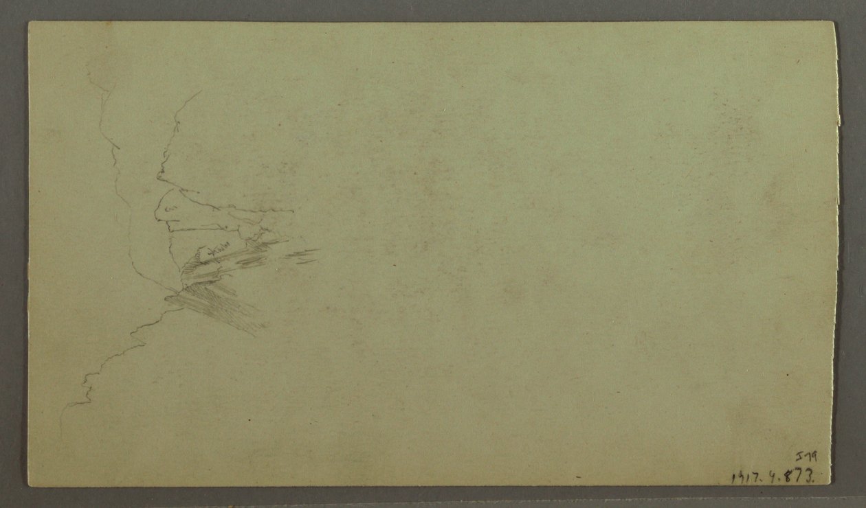 Tegning, Toppen rejser sig over skyerne, smal dal, muligvis 1868 af Frederic Edwin Church