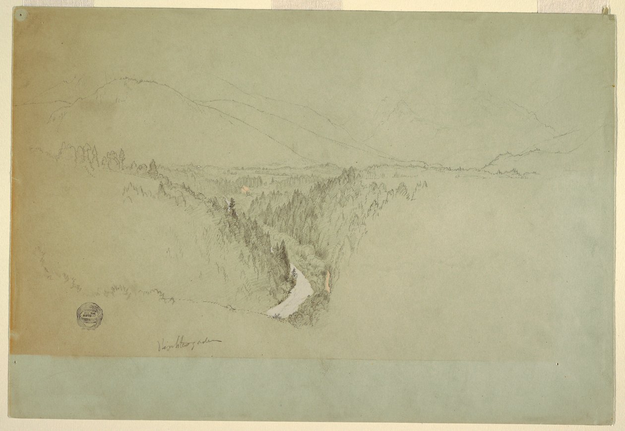 Tegning, toppen af Watzman, Berchtesgaden, Bayern, 1868 af Frederic Edwin Church
