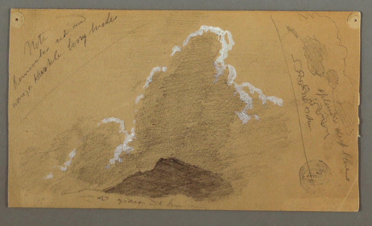 Tegning, Topmøde med store skyer, muligvis 1868 af Frederic Edwin Church