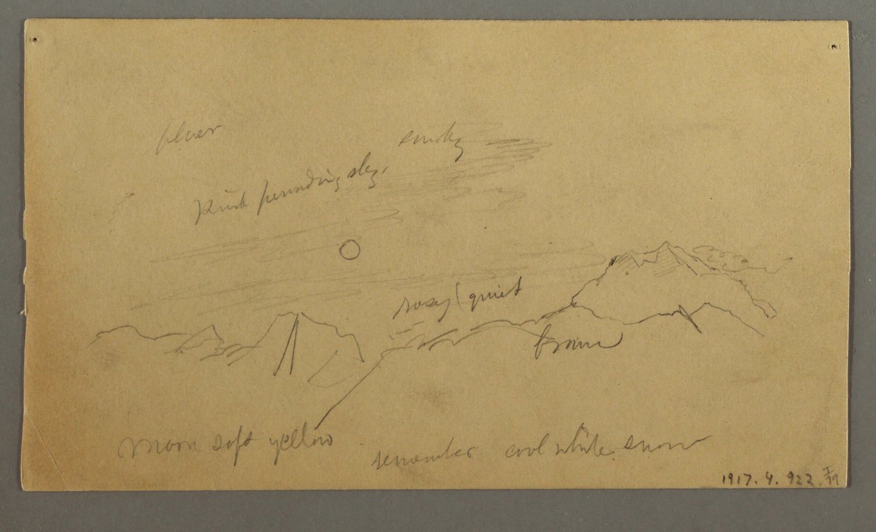Tegning, Topmøde med store skyer, muligvis 1868 af Frederic Edwin Church