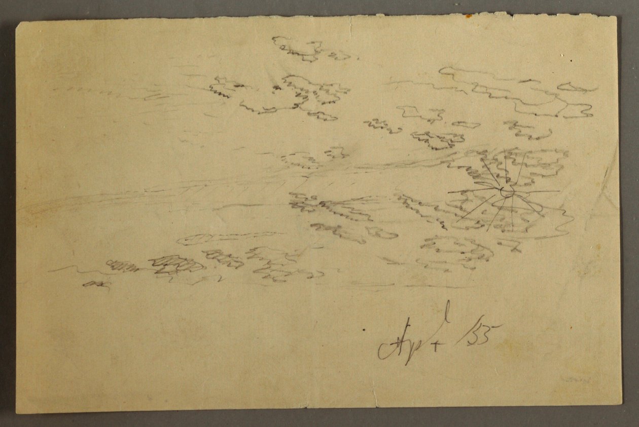 Tegning, Sol og skyer, april 1855 af Frederic Edwin Church