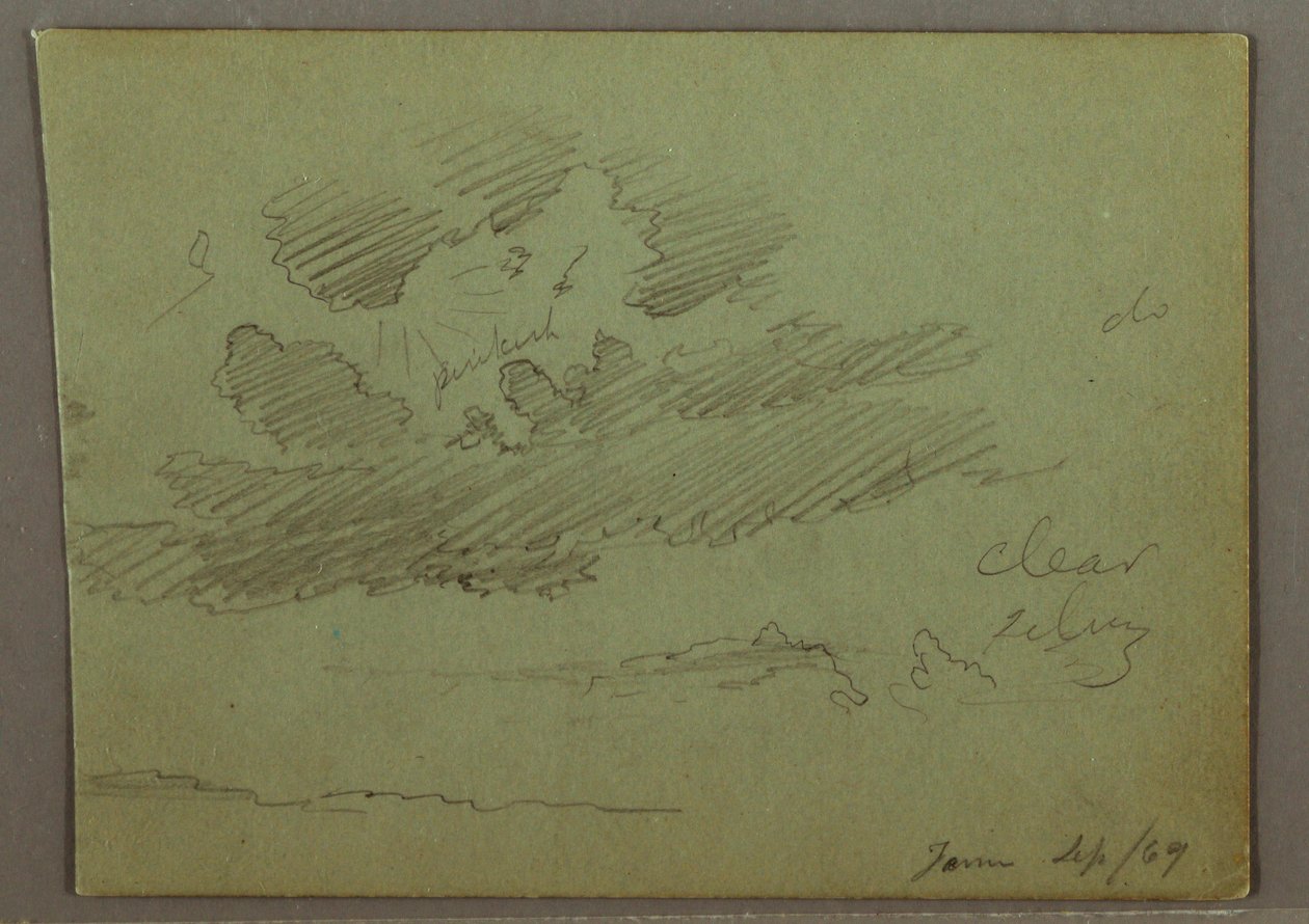 Tegning, solstråle bag skyer, september 1869 af Frederic Edwin Church