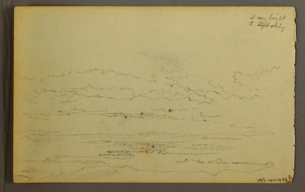 Tegning, Solen går ned bag lave bakker, 1845 af Frederic Edwin Church