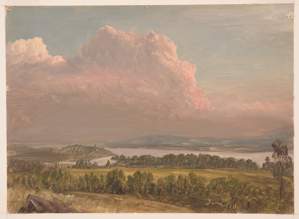 Tegning, Solnedgang over Hudson Valley, juni 1870 af Frederic Edwin Church
