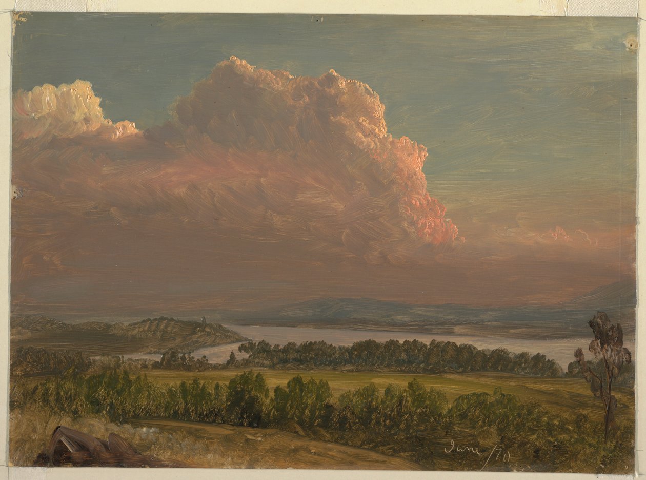Tegning, Solnedgang over Hudson Valley, juni 1870 af Frederic Edwin Church
