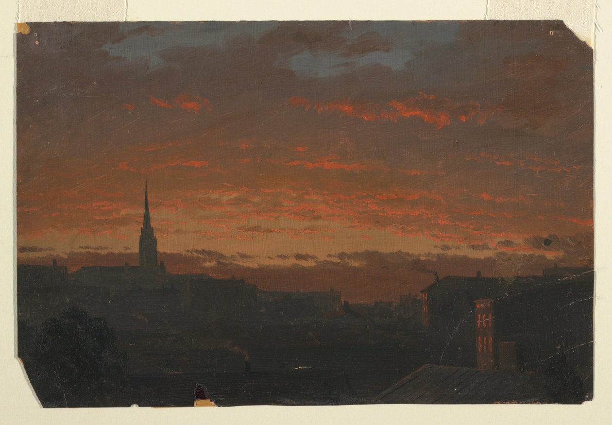 Tegning, Solnedgang ved Hudson, New York, ca. 1860 af Frederic Edwin Church