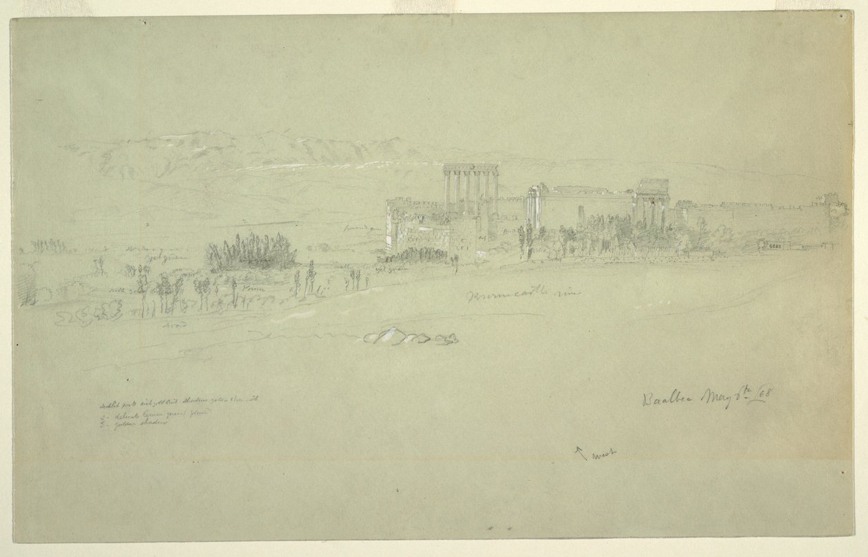Tegning, templer, Baalbek, 6. maj 1868 af Frederic Edwin Church