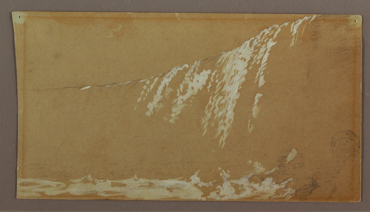 Tegning, De canadiske vandfald og Goat Island ved Niagara River, muligvis 1858 af Frederic Edwin Church