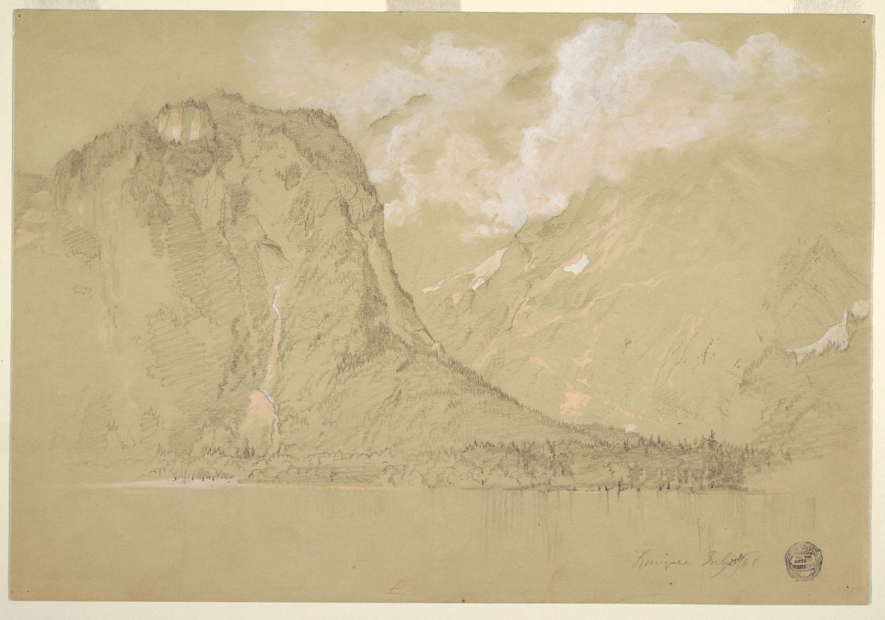 Tegning, Königssee og Schrainbach-vandfaldet, juli 1868 af Frederic Edwin Church