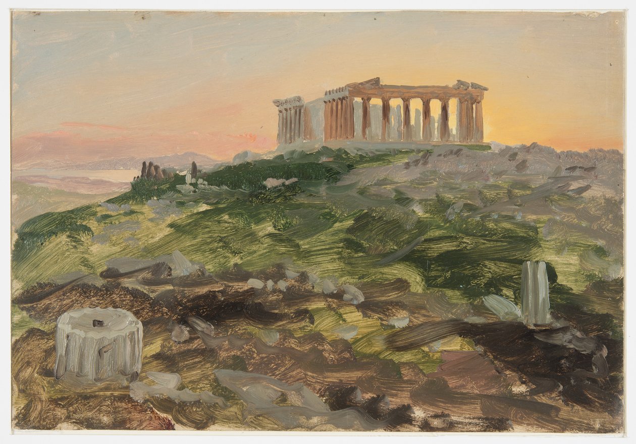 Tegning, Parthenon set fra sydøst, april 1869 af Frederic Edwin Church