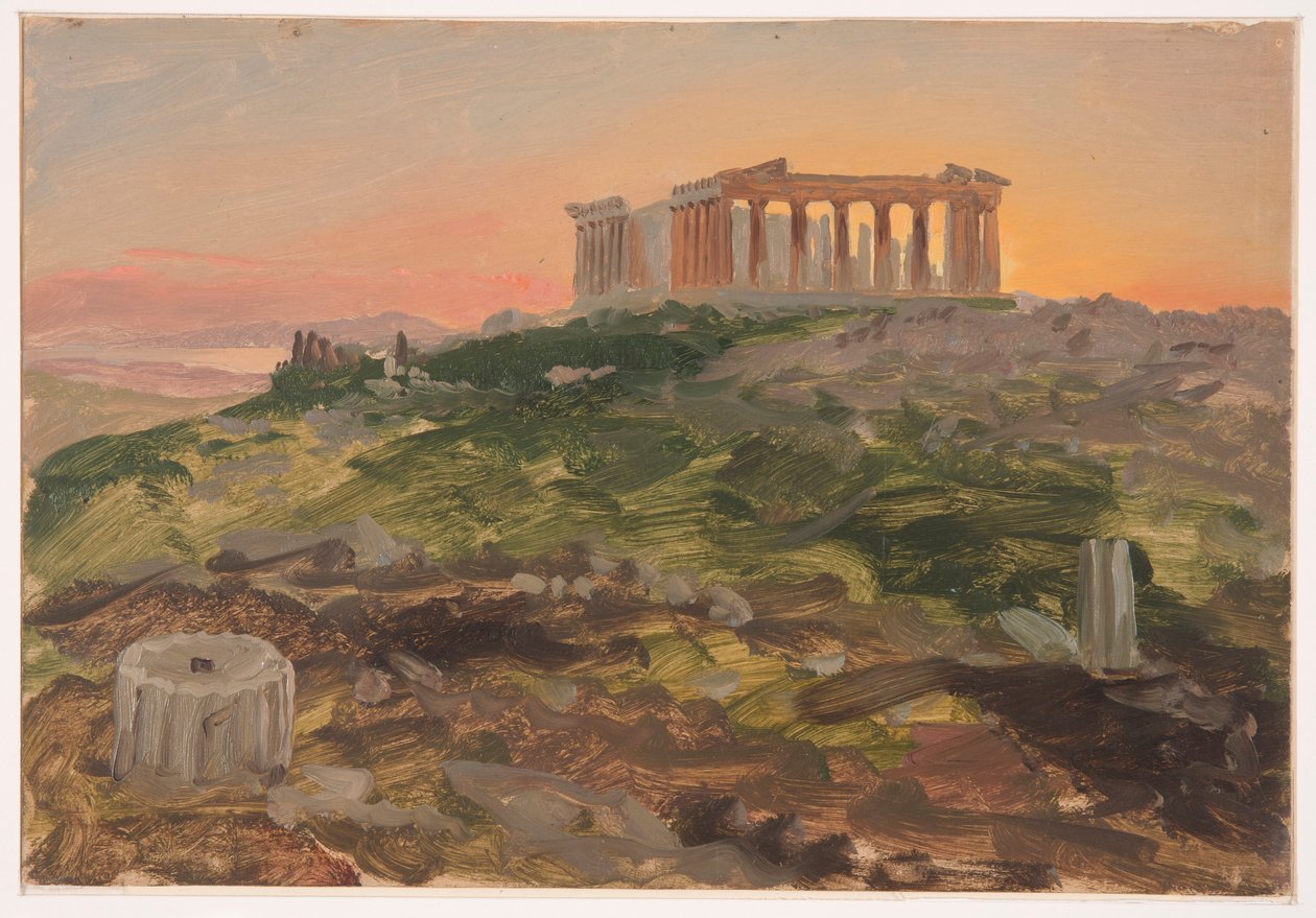 Tegning, Parthenon set fra sydøst, april 1869 af Frederic Edwin Church