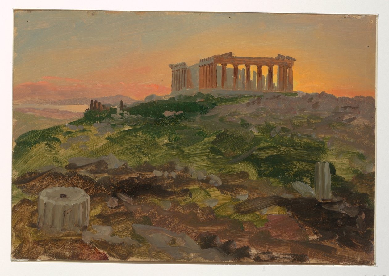 Tegning, Parthenon set fra sydøst, april 1869 af Frederic Edwin Church