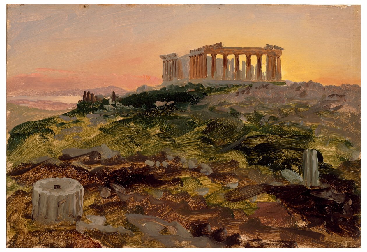 Tegning, Parthenon set fra sydøst, april 1869 af Frederic Edwin Church