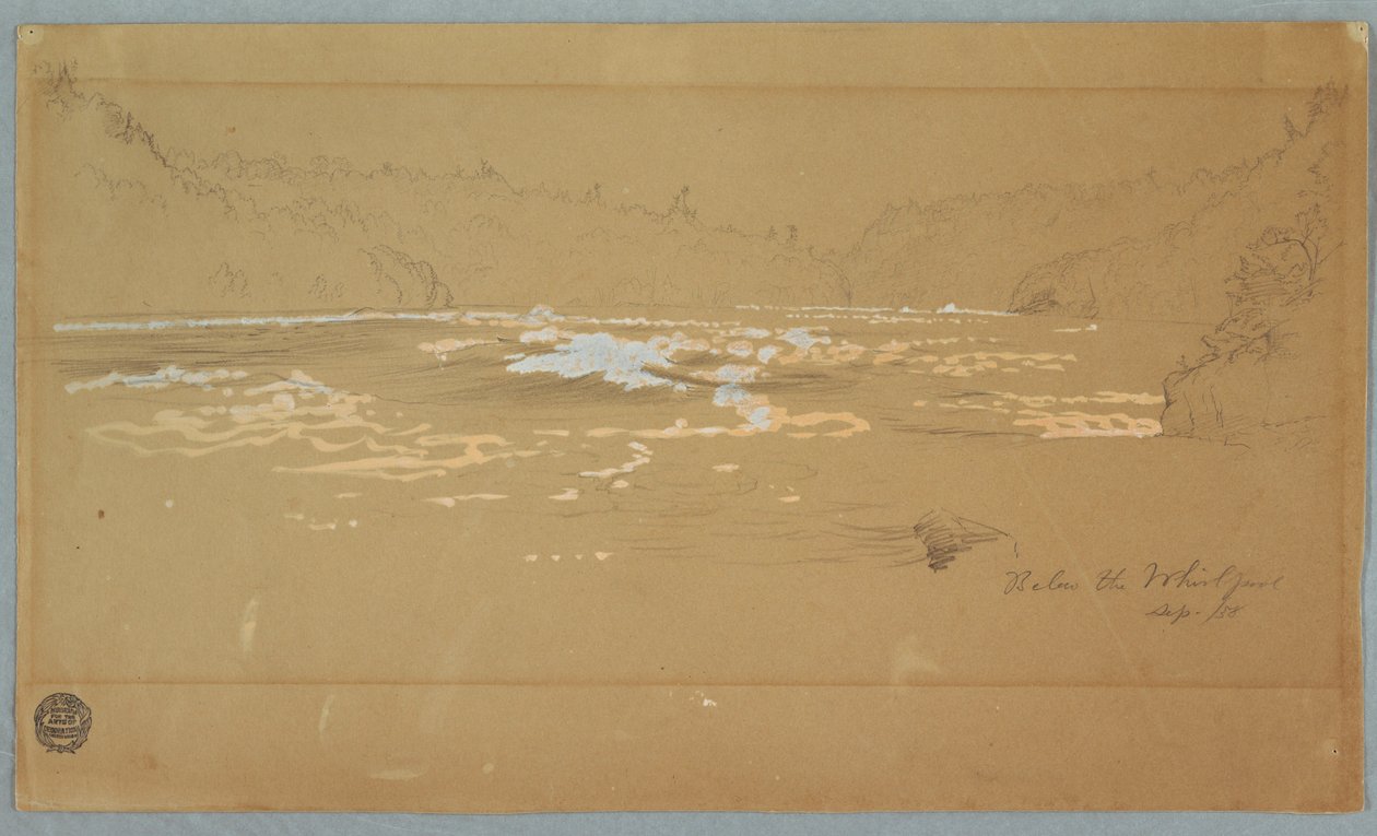 Tegning, Floden "Under hvirvelstrømmen", september 1858 af Frederic Edwin Church