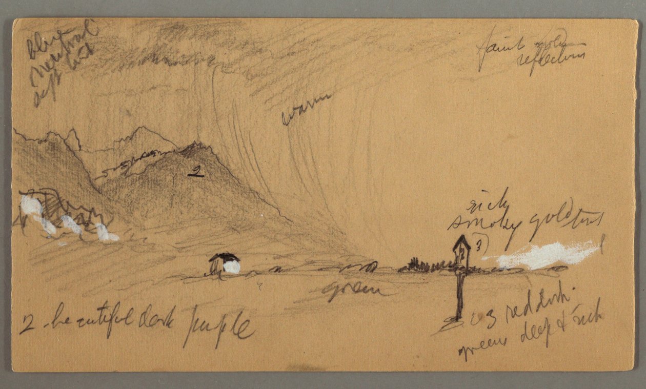 Tegning, tordenvejr, bjerge, andagtsskulptur, Østrig eller Bayern, 1868 af Frederic Edwin Church