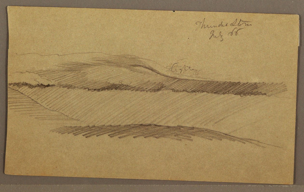 Tegning, tordenvejr over højderyggen, juli 1866 af Frederic Edwin Church