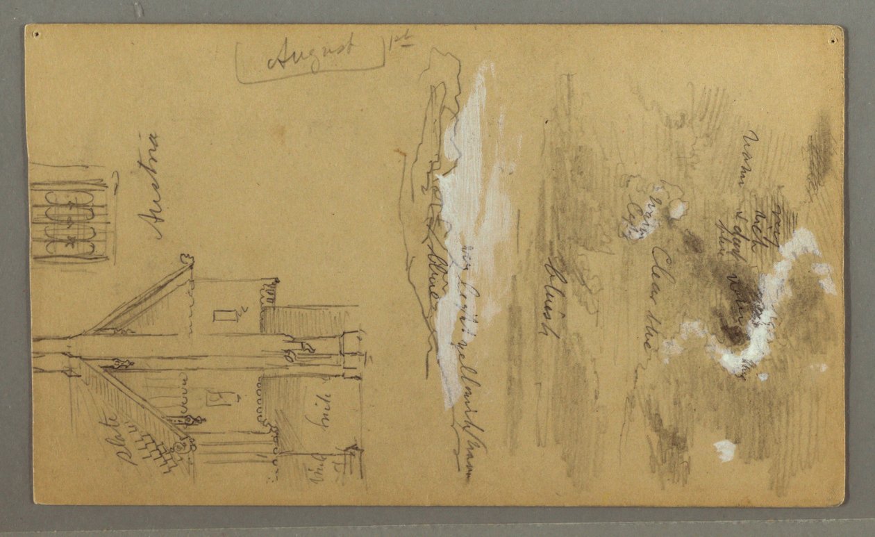 Tegning, Tømmerhus, Sky, Østrig, 1. august 1868 af Frederic Edwin Church
