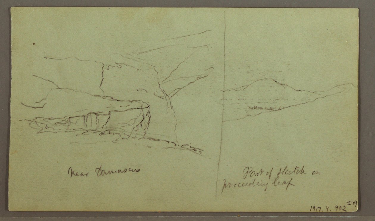 Tegning, Grav på en bakke, tre minareter, 1. maj 1868 af Frederic Edwin Church