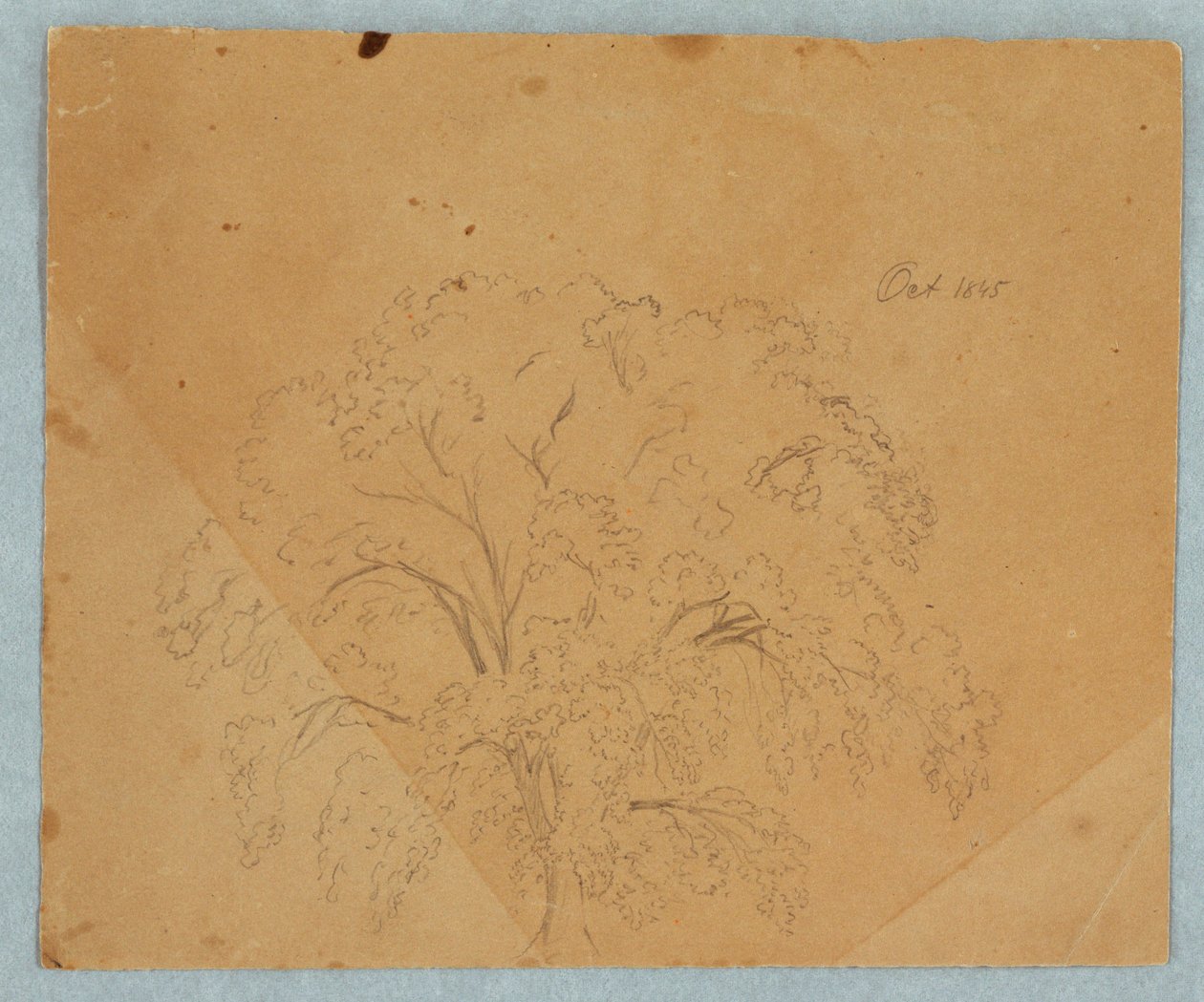Tegning, træ; bagside: Udsigt til en kirke, to engelske kvinder fra 1636, studie af en hest, oktober 1845 af Frederic Edwin Church