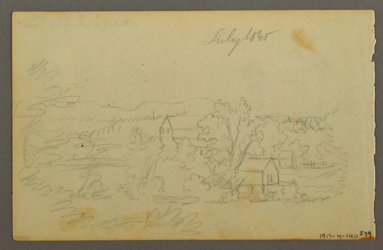 Tegning, træer, ko, 1844 af Frederic Edwin Church